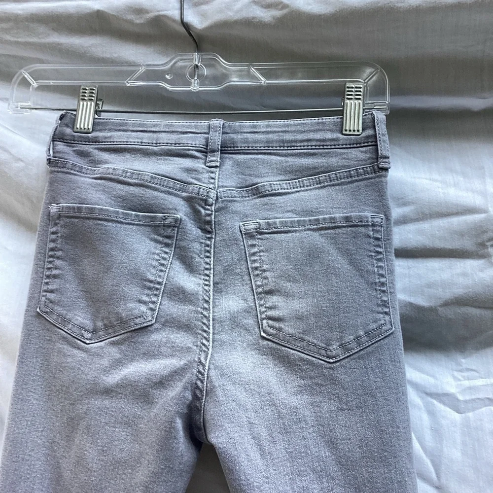 Unbranded gray faux button fly straight leg jeans, size 12
